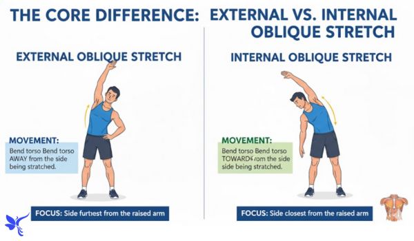 The Core Difference: External Oblique Stretch vs. Internal Oblique Stretch